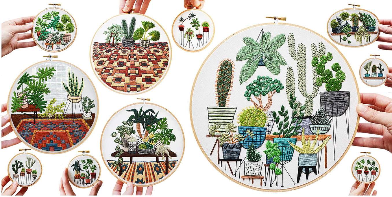 sarah K benning embroidery cactus plants