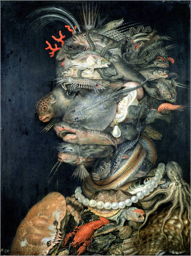 Guiseppe Arcimboldo Serie Kunst Künstler, Manierismus, Barock, Gemüse, Obst Collage, Gemälde, Öl, Leinwand, Idee, KReativ, Gestaltung, Malerei, Vier Elemente, JAhreszeiten, Feuer Wasser Erde Luft, Frühling, Sommer, Herbst und Winter