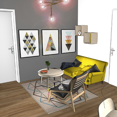 3D Rendering im Skizzenstil, Interior Darstellung