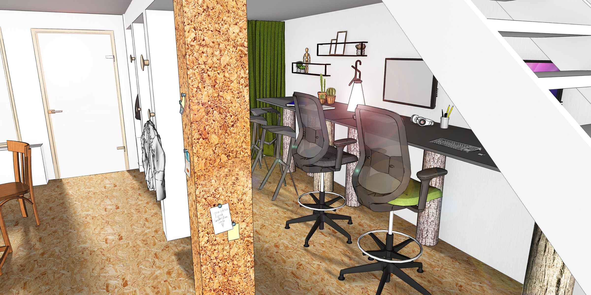 Innenarchitektur Coworking Space Büo Design Entwurf Rendering